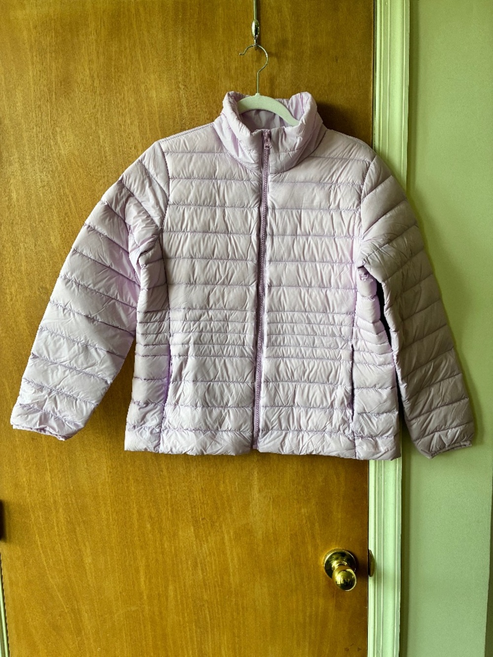 Orchid pink wanderweight packable down jacket from Lands' End, size M/P (10-12)